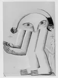 Figur München 1972-1972 by Horst Antes, Collage, Bleistift und Gouache über farbiger Offsetlithographie auf elfenbeinfarbenem Maschinenpapier, sold Dec 2004