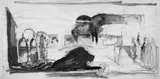 Siegfried Anzinger, Ohne Titel, Gouache und Graphit auf chamoisfarbenem Papier