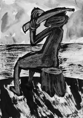 Ina Barfuss, Ohne Titel, 2 Arbeiten. Gouache und Tusche auf Zeichenpapier je