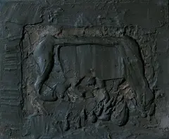 Bram Bogart, Emigré, Materialbild auf Holz