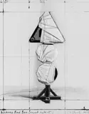 Christo, Wrapped Road Sign (project light '65), Farblithographie und Farbserigraphie mit Stoff, Garn und Karton collagiert, auf Karton