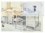 Martin Kippenberger, Hotelzeichnung, 4-teilige Hotelzeichnung. Farb- und Bleistift auf 4 verschiedenen Hotelbriefpapieren Bütten (Hotel Imperial, Wien. The Sovereign, Santa Monica) bzw. glattem Maschinenpapier (Hotel Jauregui, Hondarribia. Le Bélier, Paris) je