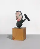 Markus Lüpertz, Turner-Kopf, Partiell farbig gefaßte Bronzeplastik, Höhe 28,2 cm. Auf Holzsockel