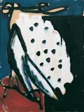 Ohne Titel. Luzifer. Kopf. Profil by Markus Lüpertz, Öl auf Malkarton auf Hartfaserplatte aufgezogen, jeweils, sold Dec 2004