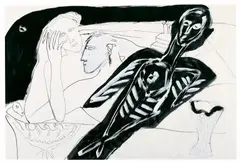 Mimmo Paladino, Ohne Titel, Gouache und Tusche auf genarbtem Karton