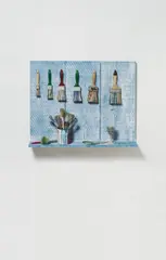 Ohne Titel by Pavlos Dionyssopoulos, Objektcollage mit Holz, Papierstreifen, Pinseln, Glas etc, sold Dec 2004