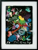 Jean Tinguely, Ohne Titel, Dispersion, Acryl, Goldbronze und Farbstift collagiert mit Feder, Stoff etc. auf schwarzem gefalteten Tonpapier (mit gerissenem Rand) ca