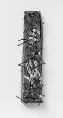 Scheitholz by Günther Uecker, Nagelung über Acryl, Bleistift und Leim auf Holz, rückseitig mit Segeltuch versehen, sold Dec 2004