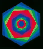 Victor Vasarely, Sedul, Farbige Papiercollage auf schwarzem Tonkarton