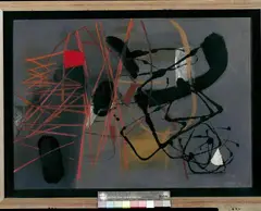 Schwarz und Rot by Fritz Winter, Öl und Ölkreide auf Papier auf Leinwand aufgezogen, sold Dec 2004
