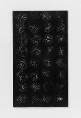 Schwarzes Bild by Herbert Zangs, Weiße Farbmasse mit Schwarzpigment auf Holz, sold Dec 2004