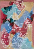 Max Ackermann, Weisse Linien spielen, Öl auf Karton, auf Holz montiert
