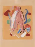 Max Ackermann, Badende, Pastell auf bräunlichem Papier