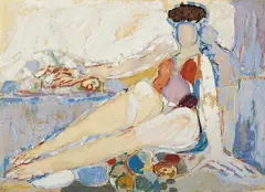 Boudoir by Curth Georg Becker, Öl auf Halbkarton, sold Dec 2004