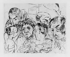 Max Beckmann, Gesellschaft, Original-Radierung (Kaltnadel) auf Velin