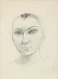 Otto Dix, Frau Dix, Bleistiftzeichnung, gewischt, auf elfenbeinfarbenem festen Zeichenpapier