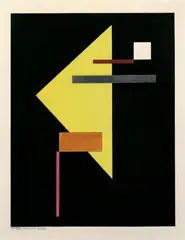 Walter Dexel, Mit gelbem Dreieck, Gouache, Tusche und Bleistift auf elfenbeinfarbenem Halbkarton