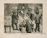 Otto Dix, Billardspieler, Original-Radierung auf glattem Papier