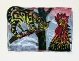 Otto Dix, Katze und Hahn, Original-Farblithographie auf Van Gelder-Bütten