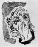 Otto Dix, Altersporträt (nach links, mit schwarzem Kragen), Original-Lithographie auf Rives-Velin