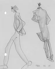 Zwei eilende Männer by Lyonel Feininger, Bleistiftzeichnung, teils gewischt, auf dünnem chamoisfarbenen Zeichenpapier, sold Dec 2004