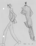 Lyonel Feininger, Zwei eilende Männer, Bleistiftzeichnung, teils gewischt, auf dünnem chamoisfarbenen Zeichenpapier