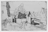 Lyonel Feininger, Niedergrunstedt, Original-Radierung auf gelblichem Bütten