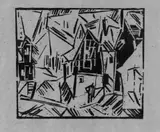 Lyonel Feininger, Dorf, Original-Holzschnitt auf bräunlichem Duchschlagpapier