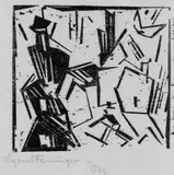 Lyonel Feininger, Dorf (mit Skiläufer) auf gelbem Seidenpapier, Original-Holzschnitt auf gelbem Seidenpapier