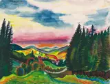 Conrad Felixmüller, Prachatice, Aquarell und Gouache auf chamoisfarbenem Halbkarton