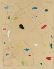 Otto Freundlich, Glasfensterentwurf, Bleistiftzeichnung und Farbproben auf hellbraunem faserhaltigen Papier