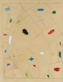 Otto Freundlich, Glasfensterentwurf, Bleistiftzeichnung und Farbproben auf hellbraunem faserhaltigen Papier