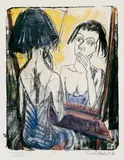 Erich Heckel, Vorm Spiegel, Original-Lithographie, mit schwarzer Kreide und Aquarell überarbeitet, auf glattem Velin (Wasserzeichen: Johann Wilhelm)