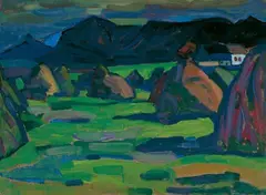 Wassily Kandinsky, Kornhausten (Murnau, Herbst), Öl auf Karton