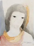Marie Laurencin, Tête de jeune femme à droite avec rose et foulard jaune