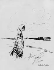 Mädchen in den Dünen by Max Liebermann, Federzeichnung, sold Dec 2004
