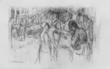 Max Liebermann, Judengasse, Amsterdam, Bleistiftzeichnung, gewischt, auf chamoisfarbenem Zeichenpapier