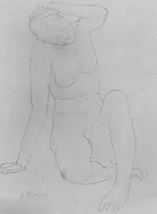 Sitzende by Gerhard Marcks, Bleistiftzeichnung auf bräunlichem Bütten, sold Dec 2004