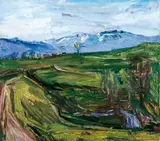 Karl Meisenbach, Frühling im Alpenvorland (Murnauer Landschaft), Öl auf Leinwand