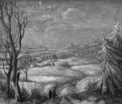 Carlo Mense, Paar in einer Winterlandschaft, Öl auf Karton