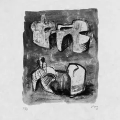 Two monumental reclining figures by Henry Moore, Original-Lithographie auf Japon nacré, sold Dec 2004