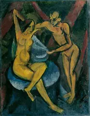 Max Pechstein, Unbekleidetes Liebespaar, Öl auf leichtem Karton