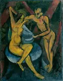Max Pechstein, Unbekleidetes Liebespaar, Öl auf leichtem Karton