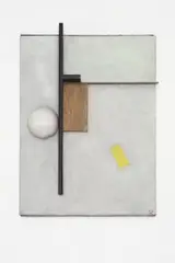 Kurt Schwitters, Relief mit gelbem Viereck 2 (Merz-Relief mit schrägem Gelb), Relief. Öl, Gips, Holz und Metall auf Holz, genagelt