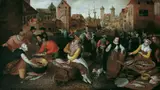 Antwerp School, AUF DEM FISCHMARKT., Öl auf Holz (parkettiert)