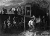 Umkreis Norbert van Bloemen, DIE REITSCHULE., Öl auf Leinwand (doubliert)