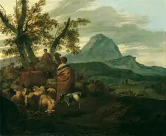 Simon van der Does, LANDSCHAFT MIT DEM AUSZUG DER ISRAELITEN AUS ÄGYPTEN., Öl auf Leinwand (doubliert)