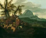 Simon van der Does, LANDSCHAFT MIT DEM AUSZUG DER ISRAELITEN AUS ÄGYPTEN., Öl auf Leinwand (doubliert)