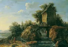 Franz Joseph Manskirsch, LANDSCHAFT MIT WASSERMÜHLE., Öl auf Holz