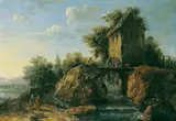 Franz Joseph Manskirsch, LANDSCHAFT MIT WASSERMÜHLE., Öl auf Holz